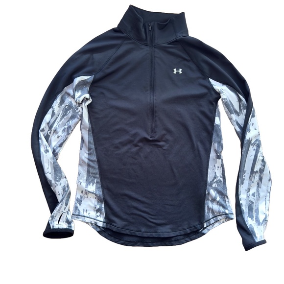 Under Armour Cold Gear Base Layer Top Half-Zip Black with Camo Sleeves Size M - Picture 1 of 9